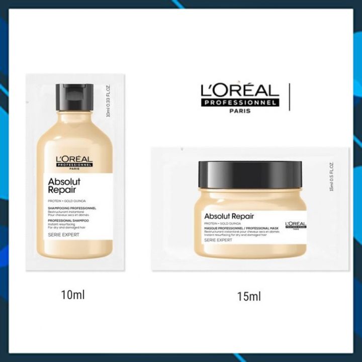 BỘ DẦU GỘI Ủ L'OREAL ABSOLUT REPAIR DẠNG GÓI MINI SUÔN MƯỢT CHO TÓC HƯ TỔN 10ML/15ML