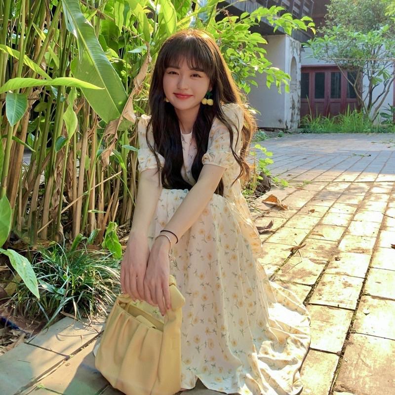 Váy Babydoll Hoa Nhí Vintage 2 Lớp Dáng Dài (ẢNH THẬT+VIDEO)