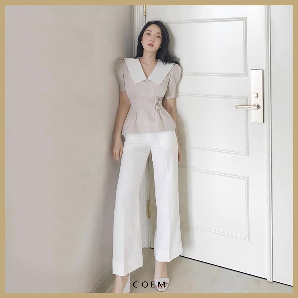 Quần Tây Nữ Ống Loe Công Sở Màu Trắng Chất Liệu Cotton Tuyết CO EM Thiết Kế Dáng Suông Lên Form Chuẩn Hàn Quốc Siêu Đẹp