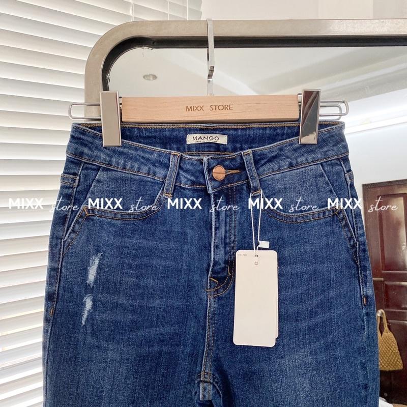 Quần Jean Nữ Skinny Rách xước Mango chất dày dặn co giãn thoải mái phom 9 tấc tôn dáng