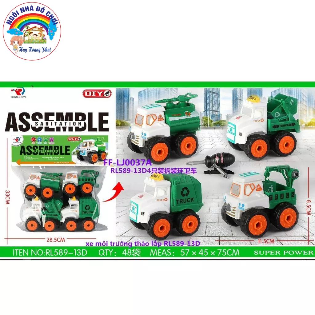 Mô hình Bộ 4 xe công trình , xe lắp ráp và tháo rời. Kích thước xe sử dụng: D12*R10