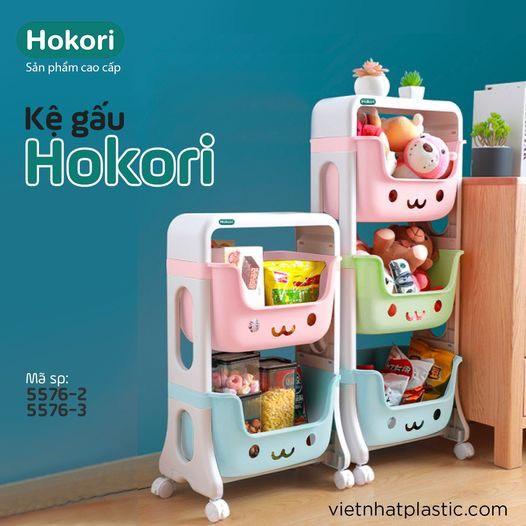 Kệ gấu đựng đồ chơi cho bé hình gấu 3 tầng có bánh xe HOKORI VIỆT NHẬT