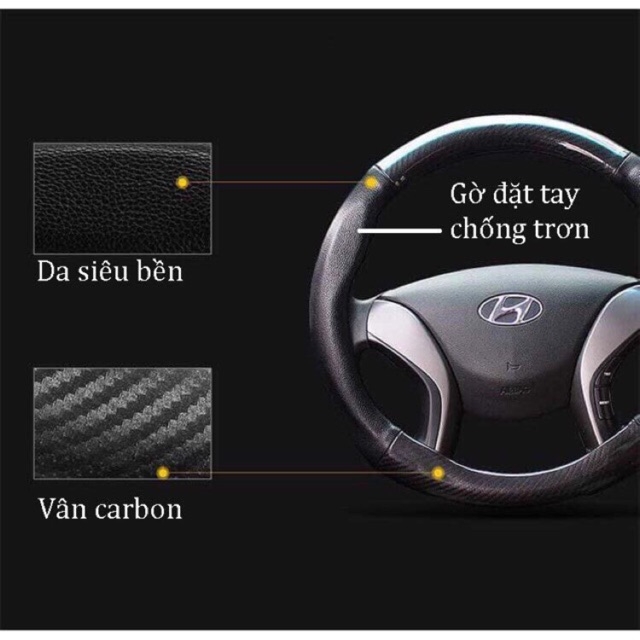 Bọc vô lăng ô tô da Carbon có Logo theo dòng xe Size 38cm cho xe 4 đến 7 chỗ