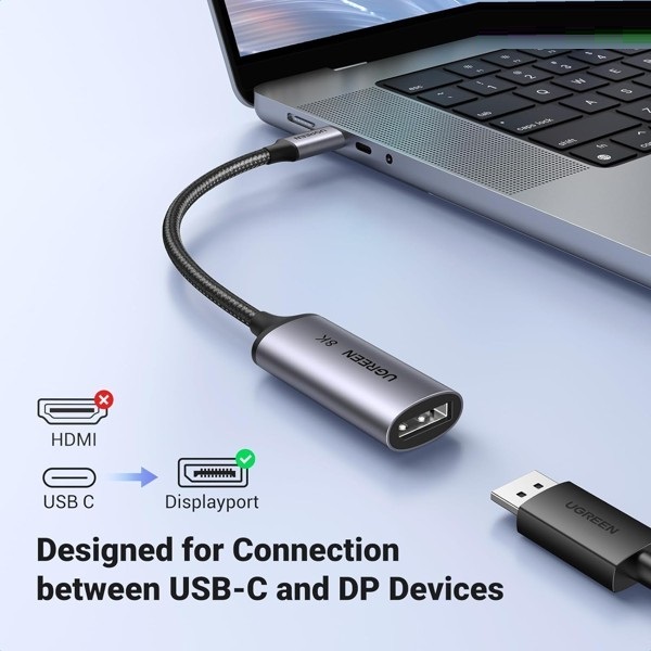 Cáp chuyển đổi USB Type-C to DP hỗ trợ 8K@60Hz chính hãng Ugreen 15575 bọc nhôm cao cấp hàng chính hãng