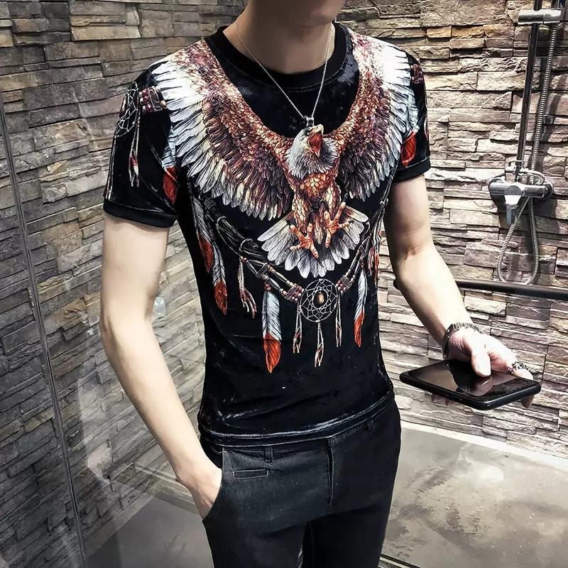 Áo thun Nam họa tiết đại bàng cực ngầu chất vải nhung cao cấp co giãn nhẹ dáng ôm mặc thoải mái dễ phối đồ phù hợp với xu hướng thời trang - Mẫu HOT