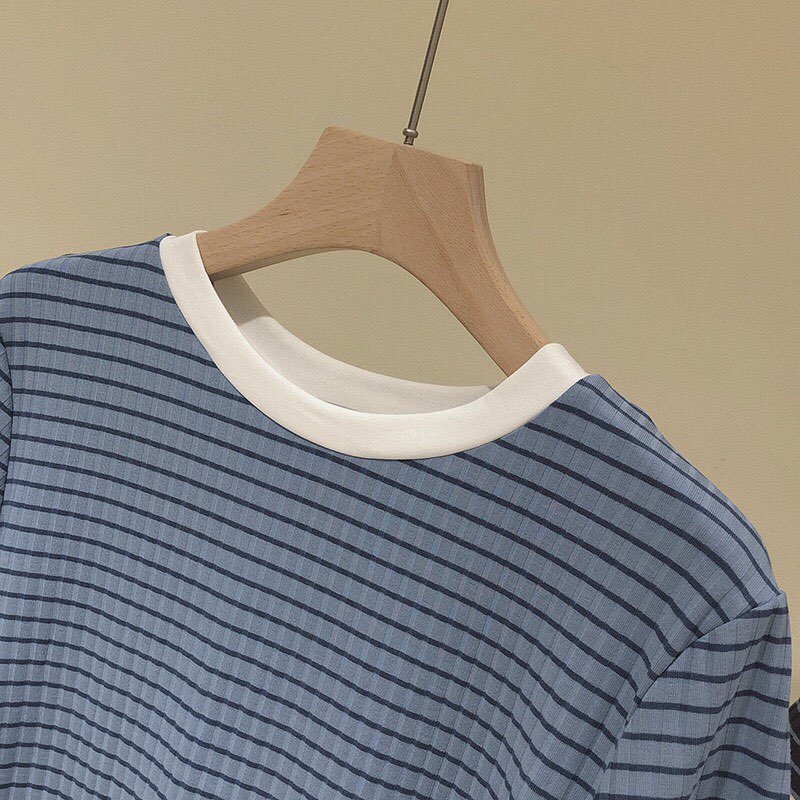 Áo thun ngắn croptop sọc ngang mềm mịn cute