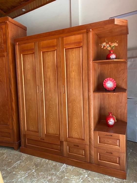 Tủ Quần Áo Gỗ Xoan Đào 3 Cánh Có Kệ Góc