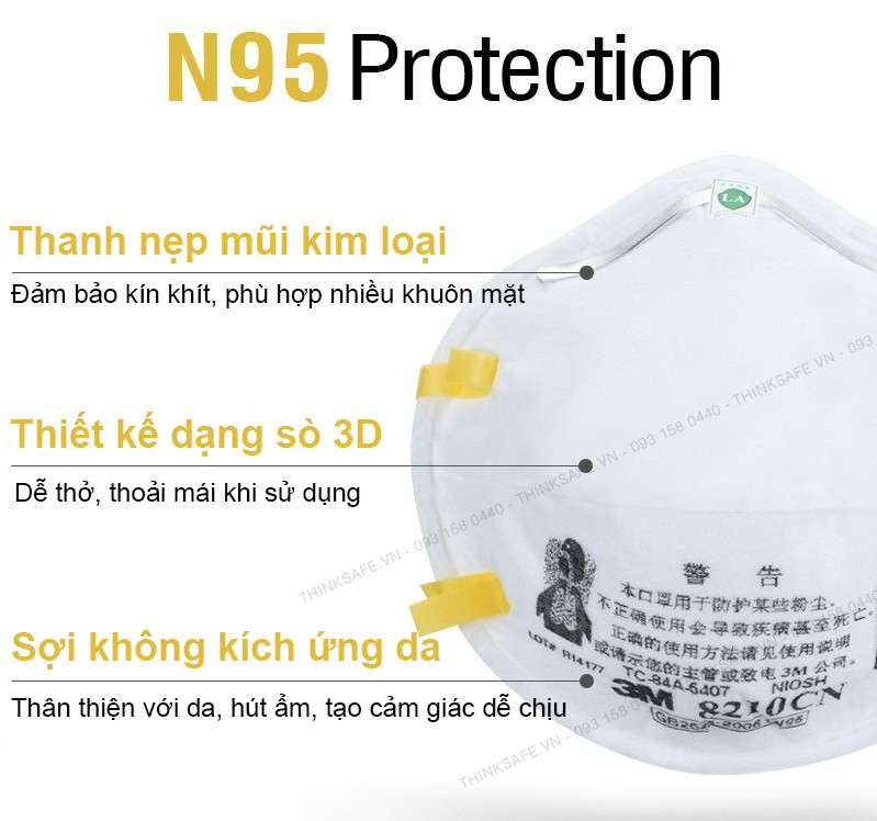 Khẩu trang N95 3M 8210 - Khẩu trang 3D Mask đạt chuẩn N95 chống bụi mịn