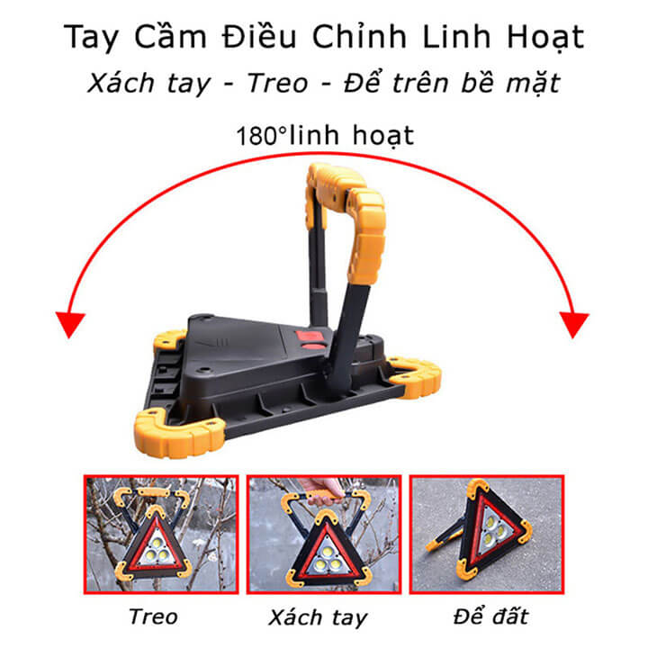 Đèn pin xách tay siêu sáng đa năng kiêm sạc dự phòng, đèn công trường cỡ đại 50W chống nước IP65, sử dụng pin 18650 hoặc pin AA, đèn bão đa năng led 2 màu