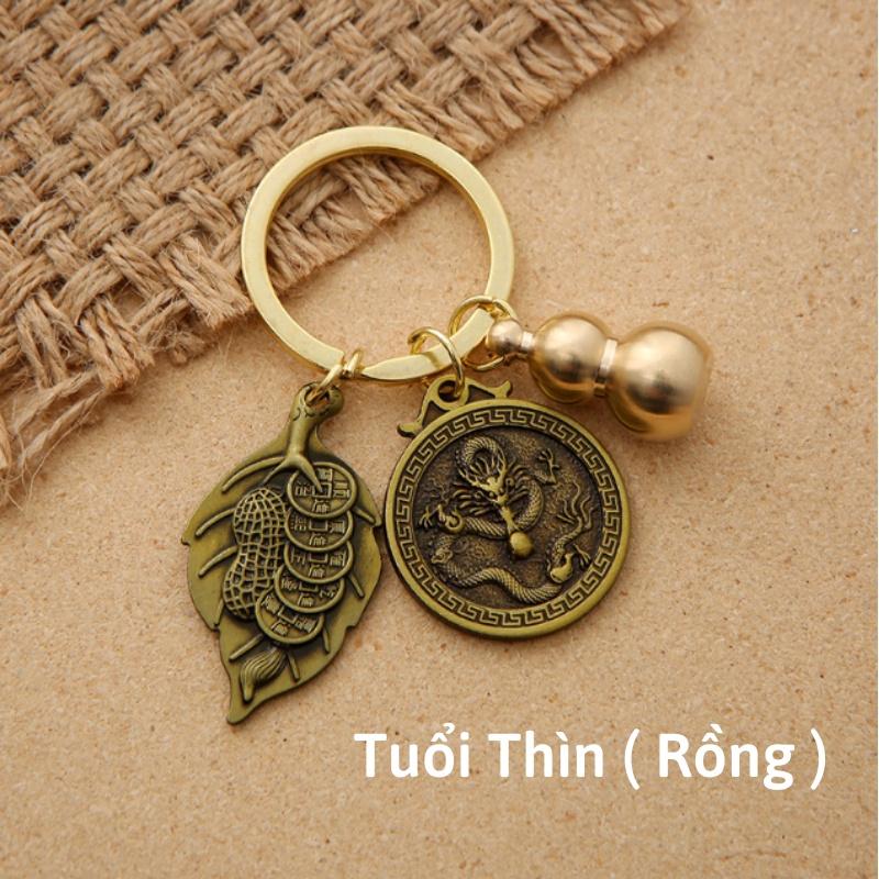 Móc Treo Chìa Khóa Phong Thủy 12 Con Giáp TUỔI THÌN - CON RỒNG Bằng Đồng Thau - AnNhien
