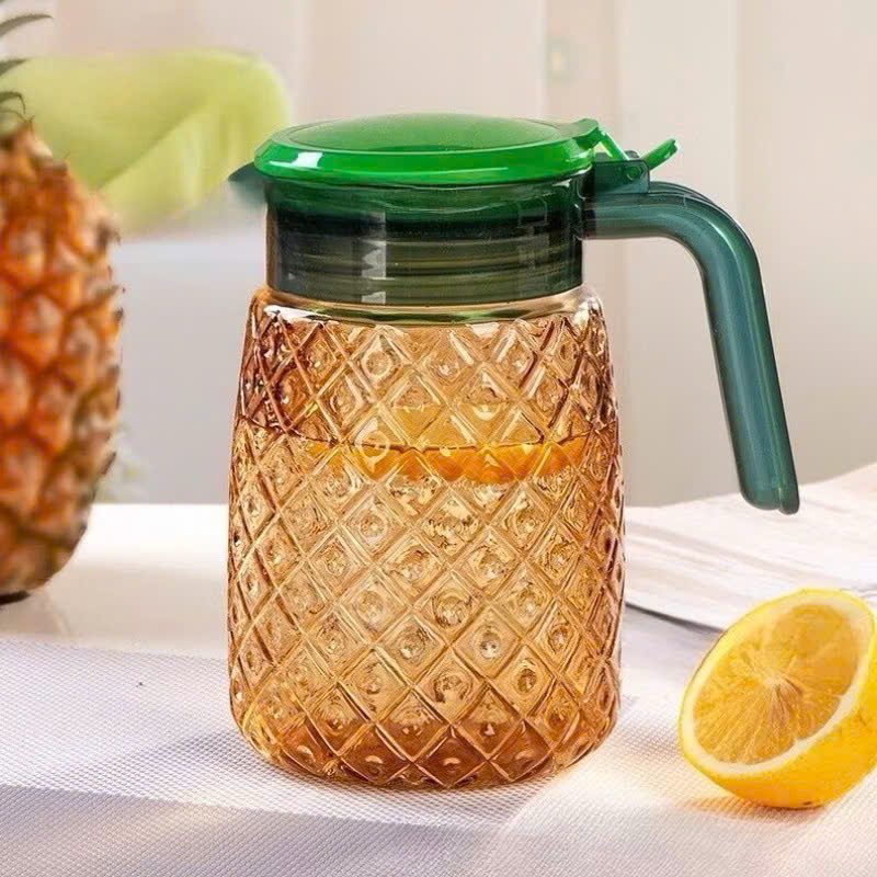 Bộ Bình 4 Cốc Ly Thủy Tinh Hình Quả Dứa Màu Hổ Phách, Bình Chịu Nhiệt Tốt, Trang Trí - HÀNG CHÍNH HÃNG MINIIN