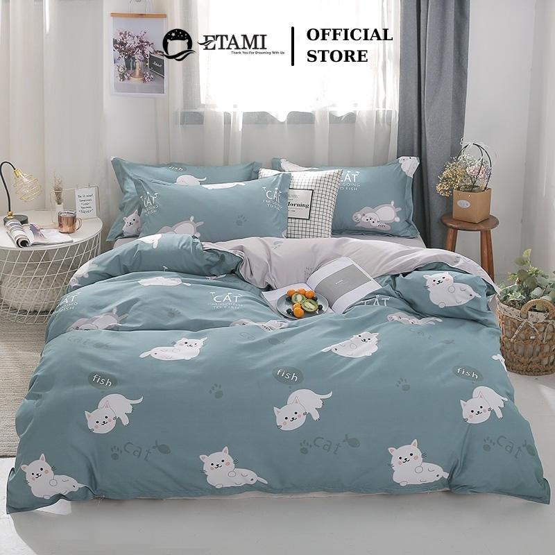 Bộ chăn ga gối đệm cao cấp cotton poly mèo lười cute miễn phí bo chun drap giường , ga trải giường P15