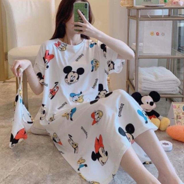 Váy đi ngủ chất cottong nhiều màu hình ngộ nghĩnh