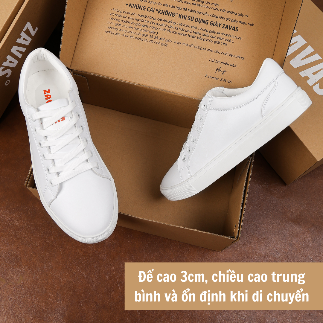 Giày sneaker nam ZAVAS full trắng da thật không bong tróc form giày gọn thời trang - Z68