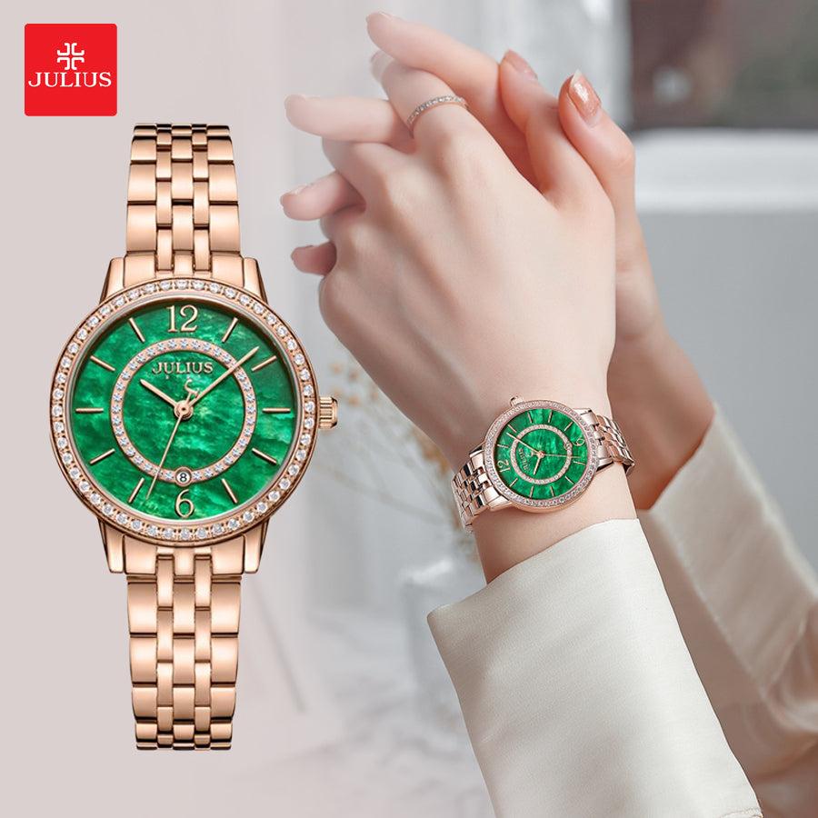 Đồng Hồ Nữ Chính Hãng Julius Cao Cấp Dây Thép Kim Loại Chống Nước Kính Sapphire Đường Kính 32mm JS-051C