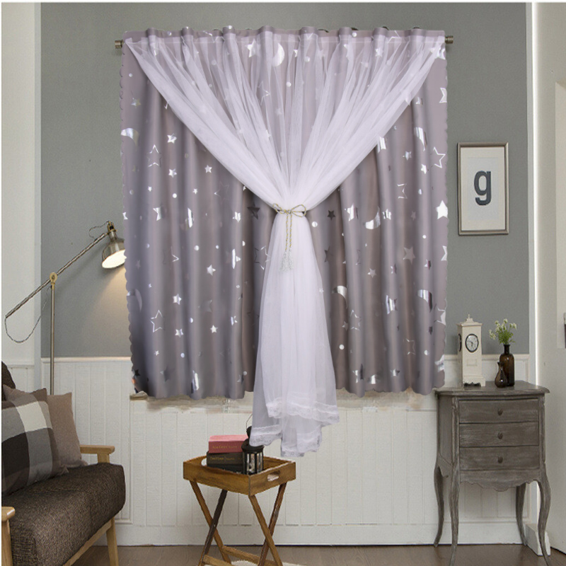 Rèm Khoen Lỗ, Khoen Ri Đô, Rèm Dán Hai Lớp TRĂNG SAO XÁM Chống Nắng Tốt, Kích Thước Đa Dạng