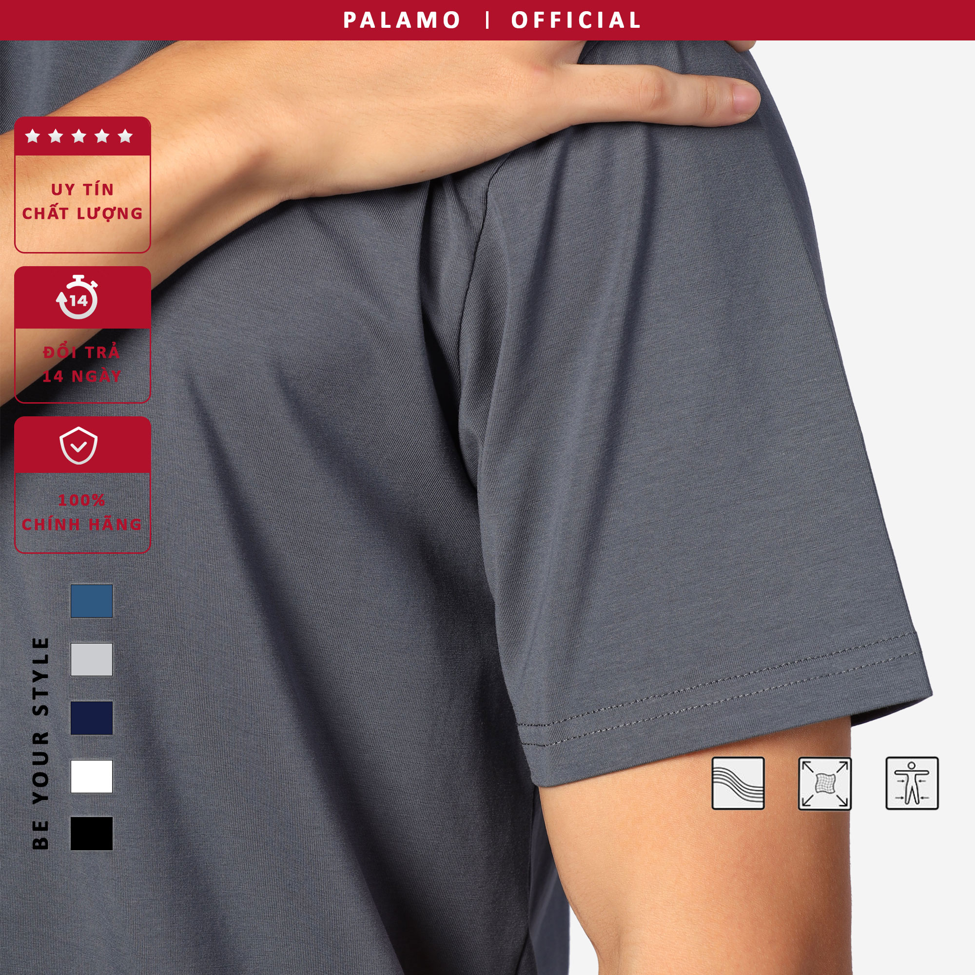 Áo thun nam cotton compact Palamo classic regular fit / màu xanh lam