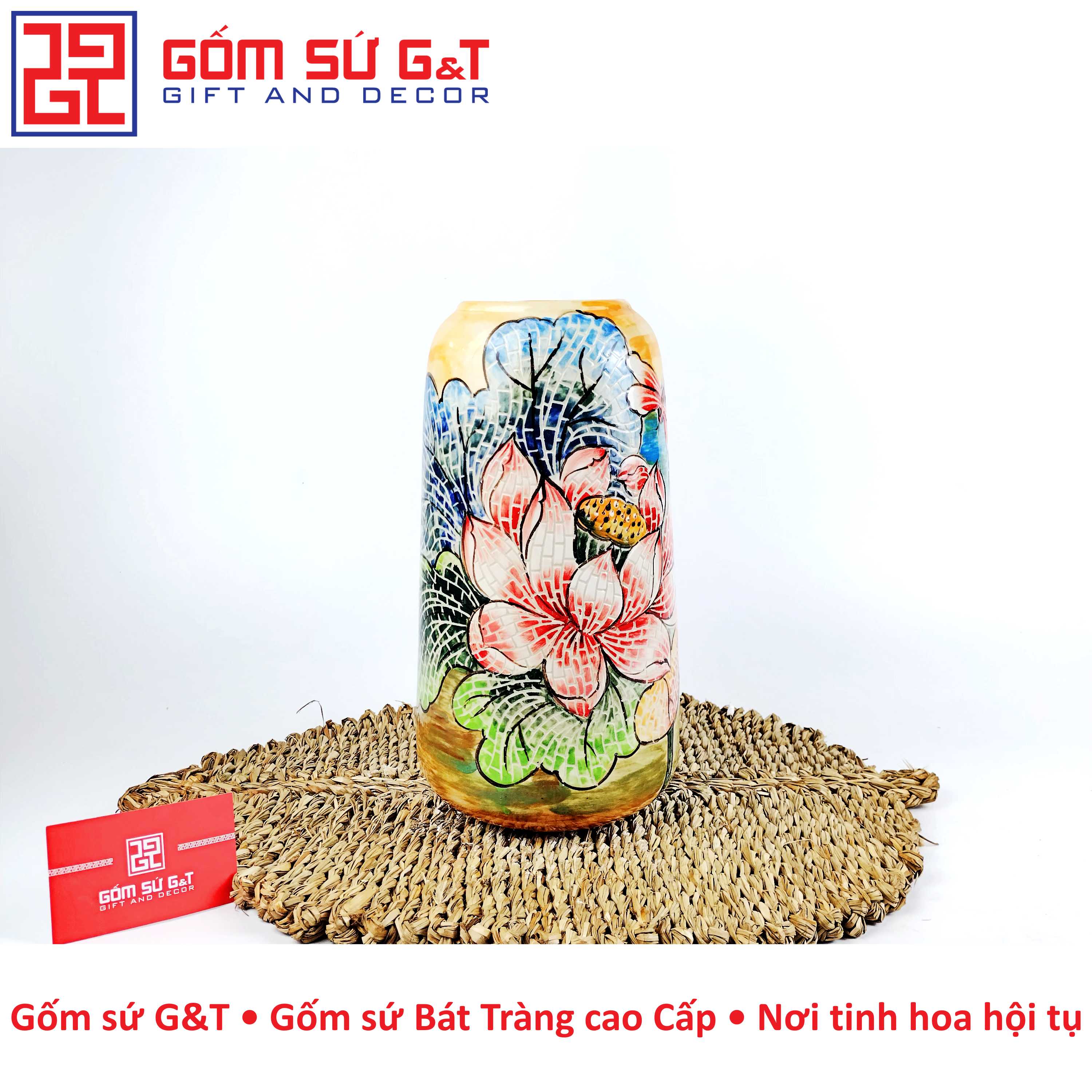 Lọ hoa dáng đu đủ sen chuồn Gốm Sứ G&amp;T