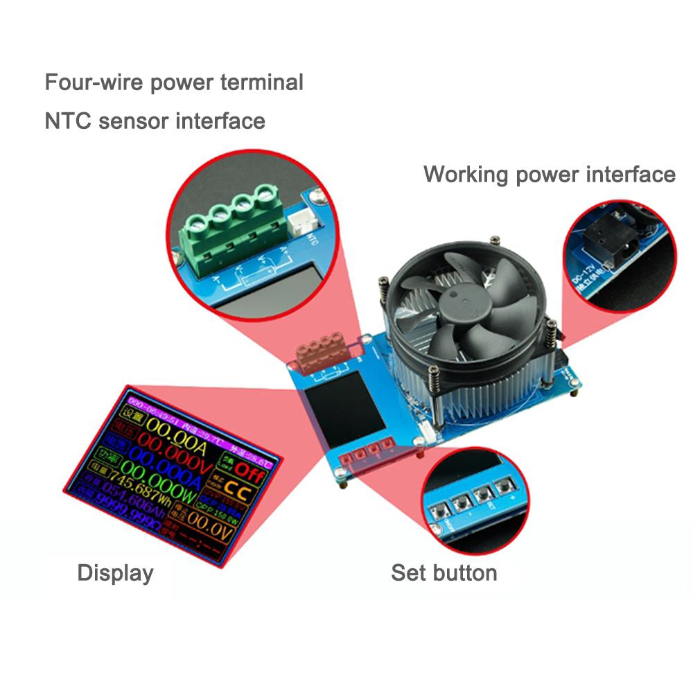 150W 20A Adjustable Constant Current Electronic Load 2.4inch TFT Color Display 4 Working Modes USB Lithium Battery Capacity Monitor Tester Discharge Meter