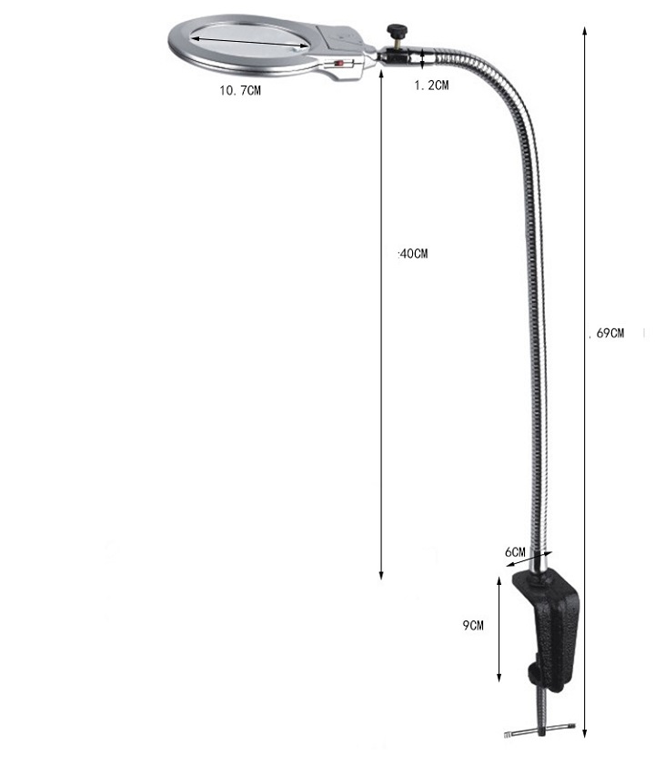 Kính lúp kẹp bàn có đèn độ phóng đại 2.5X - 5X