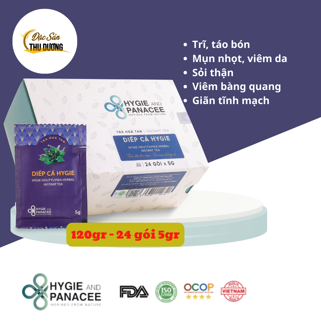 Trà hòa tan Diếp Cá Hygie - Hỗ trợ Trĩ, táo bón, đại tràng, đẹp da, suy giãn tĩnh mạch. Thơm ngon, dùng được cho người không ăn được diếp cá tươi