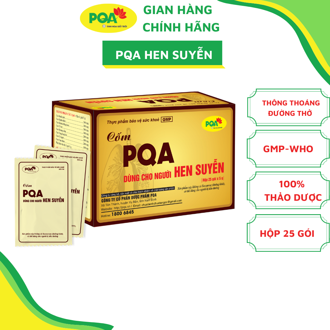 Cốm Hen Suyễn PQA Hỗ Trợ Giảm Ho Thông Phế Dùng Cho Người Bị Khó Thở, Viêm Phế Quản Hộp 25 Gói