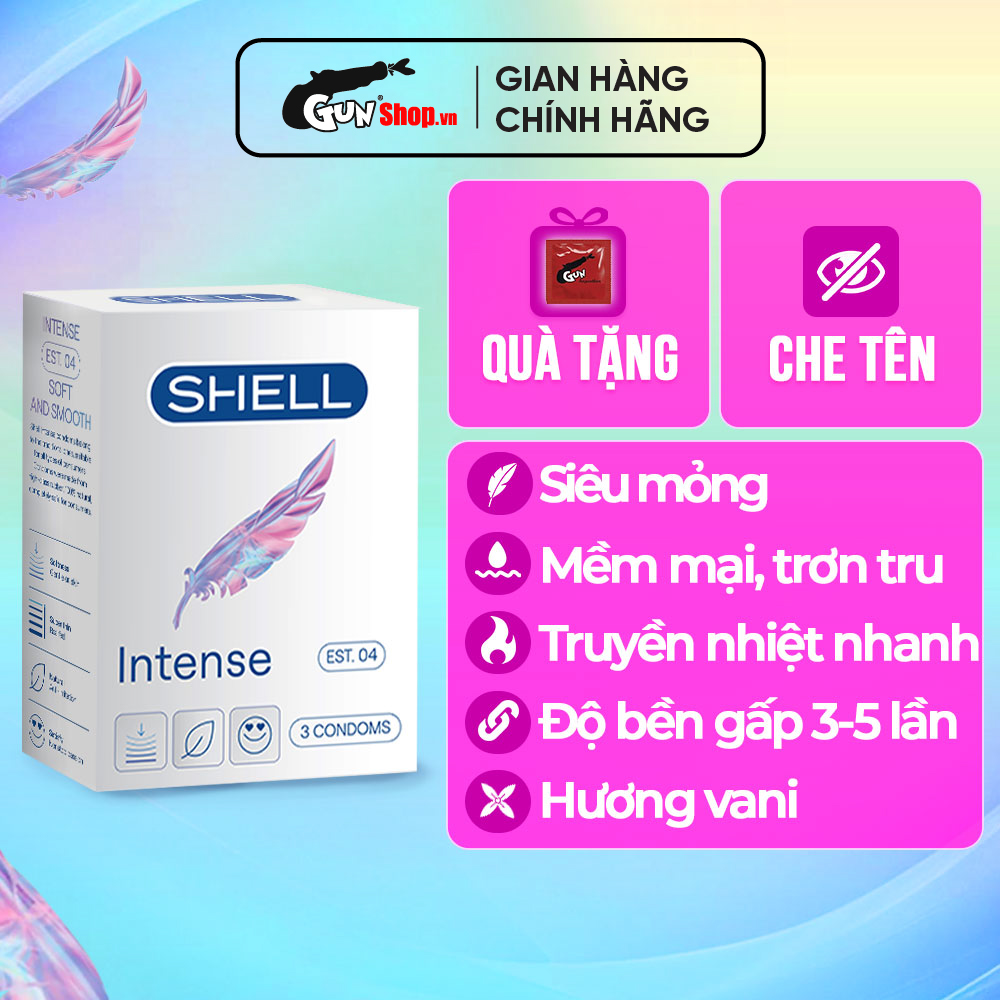 Bao cao su Shell Intense - Siêu mỏng 0.04mm - Hộp 3 cái