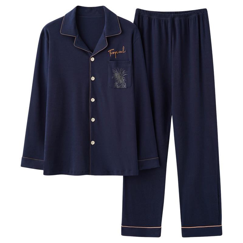 2248 - Bộ Pijama nam dài tay cao cấp, màu xanh than nam tính, chất vải cotton mềm mịn, thoáng, size L-3XL