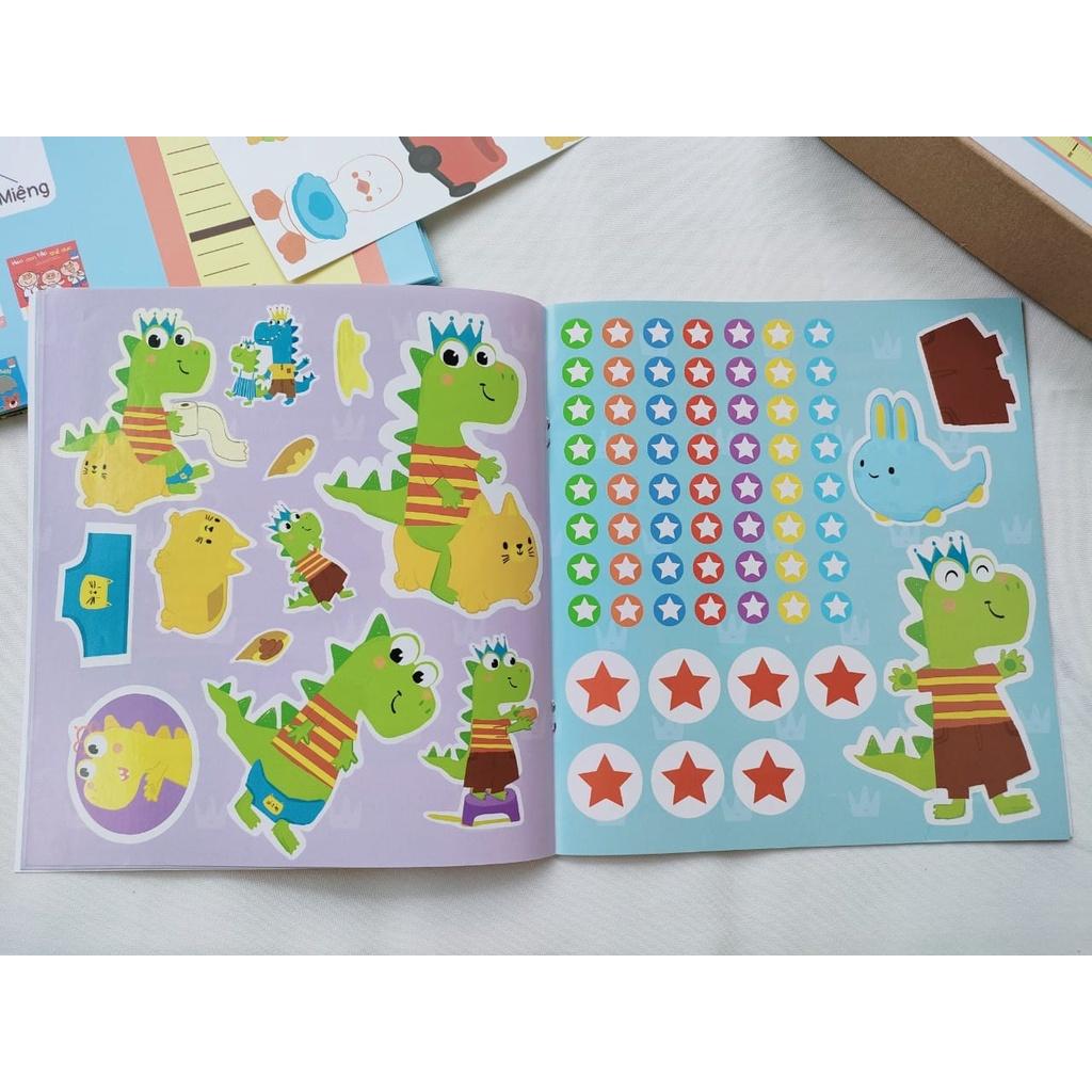 Hộp Sách - Ehon bóc dán - Khủng long nhỏ - Cái bô bỏ bỉm, bỏ bỉm! (Tặng kèm Hộp sách + puzzle + thước đo chiều cao)