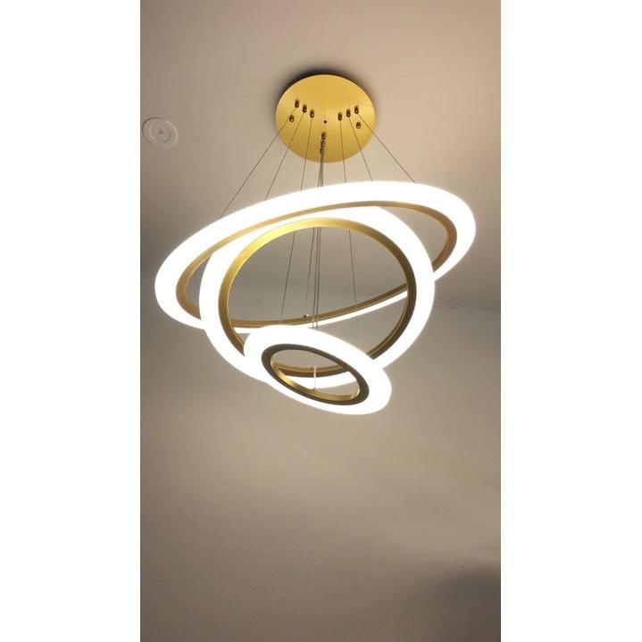 Đèn Decor Thả Trần 3 Vòng To Trang Trí Phòng Khách,Bếp Ăn,Phòng Ngủ Cao Cấp,Có Đèn Led 3 Màu Ánh Sáng,G4