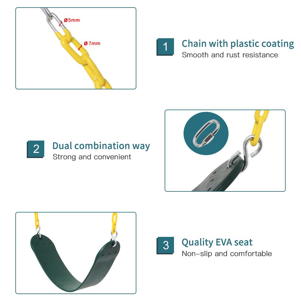 Ghế xích đu Sân chơi SWING SETS được bọc bằng nhựa có móc và carabiners