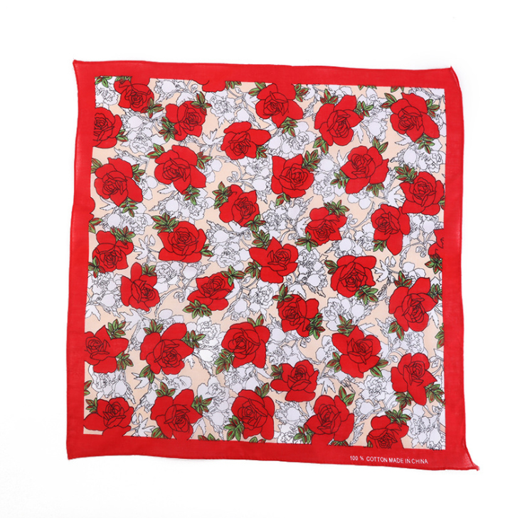 Khăn Bandana phong cách Vintage dễ thương 54x54cm - BDN06.3 hoa tulip đỏ