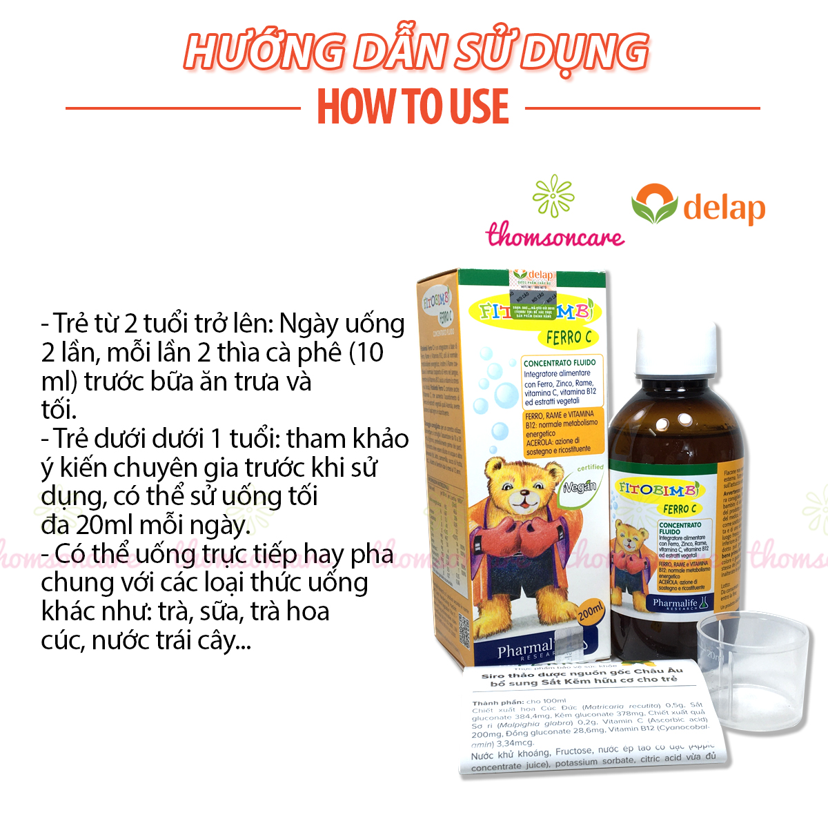 Siro Ferro C Bimbi - Bổ sung sắt, vitaminC, kẽm cho bé -  Của Fitobimbi, nhập khẩu từ Ý