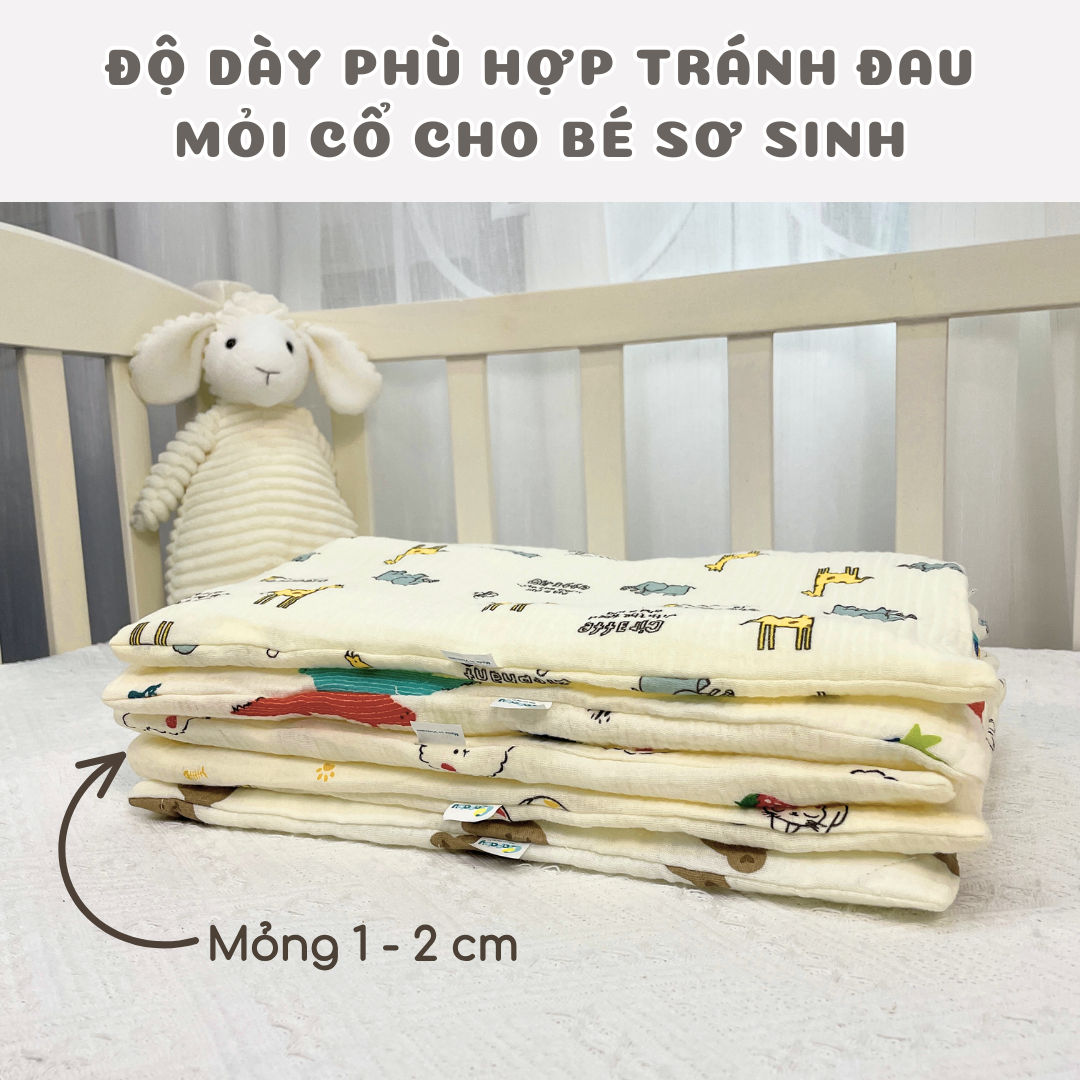 Gối Đầu Cho Bé Sơ Sinh BAFABY Vải Xô Muslin An Toàn Thấm Hút Tốt Họa Tiết Động Vật Đáng Yêu 348