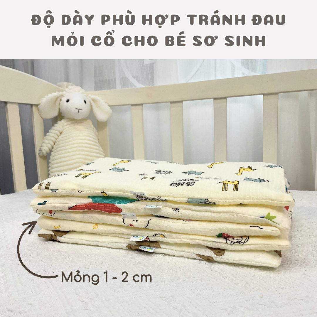 Gối Đầu Cho Bé Sơ Sinh BAFABY Vải Xô Muslin An Toàn Thấm Hút Tốt Họa Tiết Động Vật Đáng Yêu 348