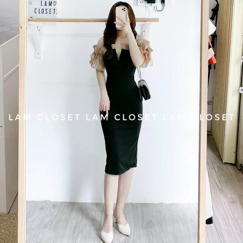 Đầm body umi cổ khoét chữ V phối tay voan cực sang chảnh có mút ngực