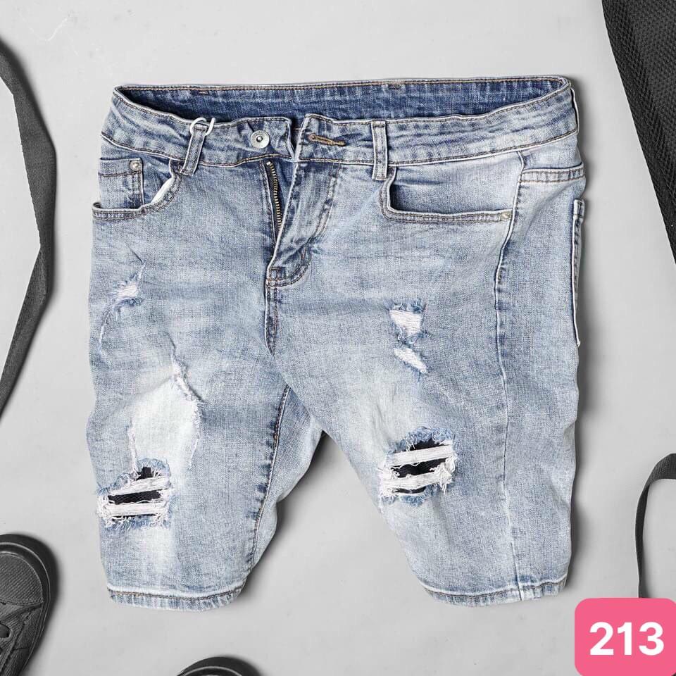 Quần short đùi jean nam xám đen đậm trơn rách gối chất bò cao cấp co dãn 4 chiều cực đẹp, quần rin nam HD04 Mới