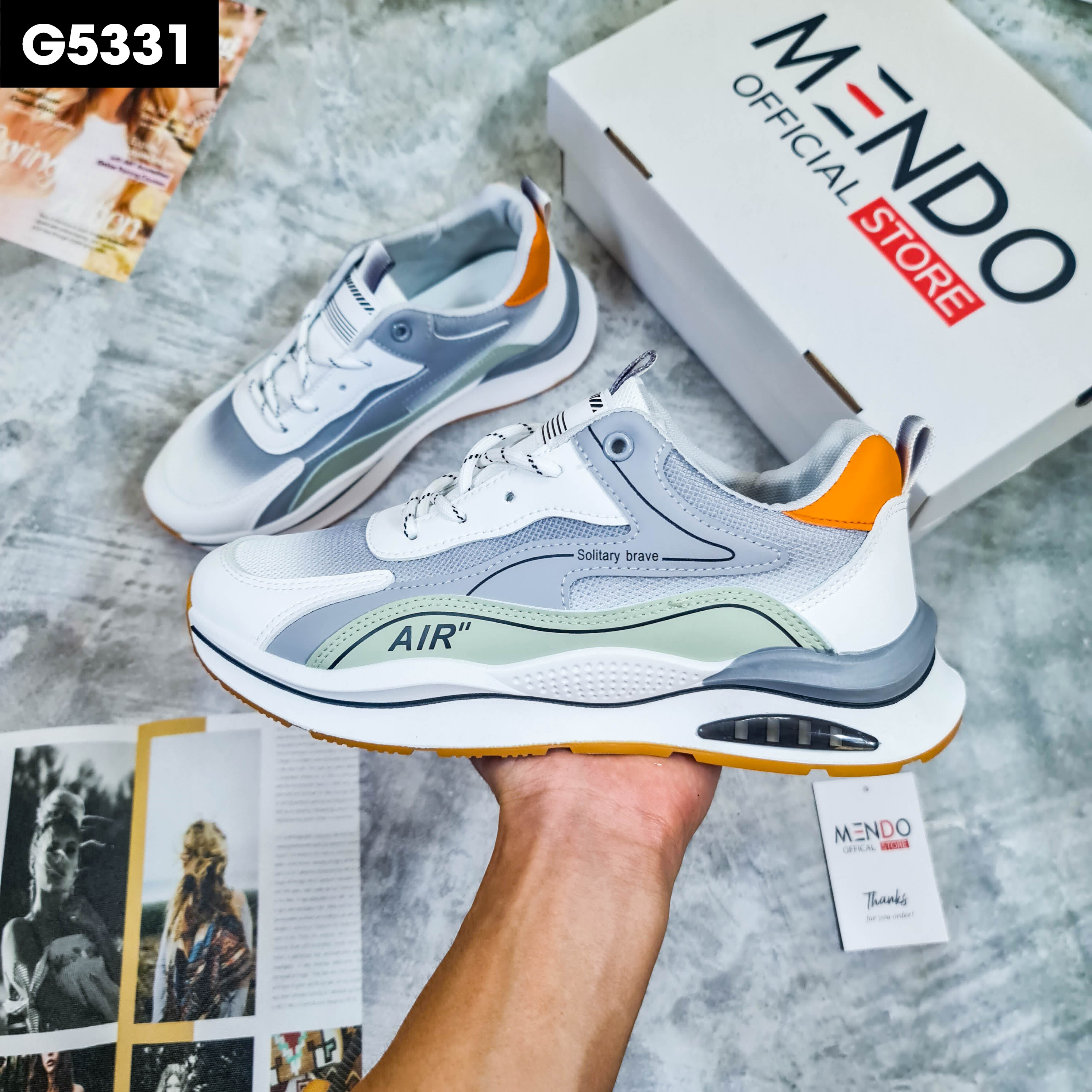 Giày Thể Thao Nam MENDO - Giày Sneaker Xám - Xanh Lá - Màu Xanh Lam, Phù Hợp Mọi Lứa Tuổi, Ôm Chân - G5331