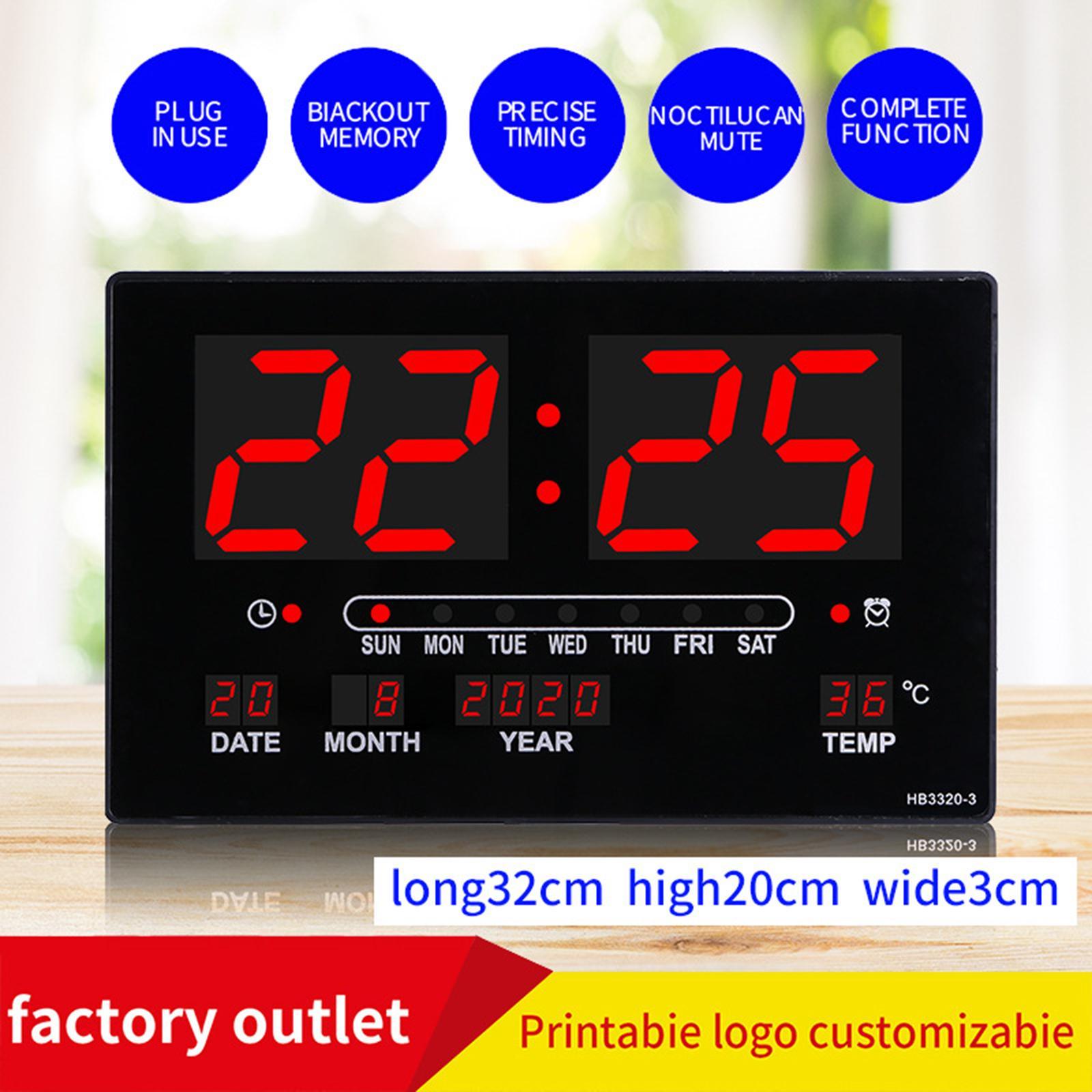 LED Display Digital Wall Clock W/ Indoor Temperature Table Office Training