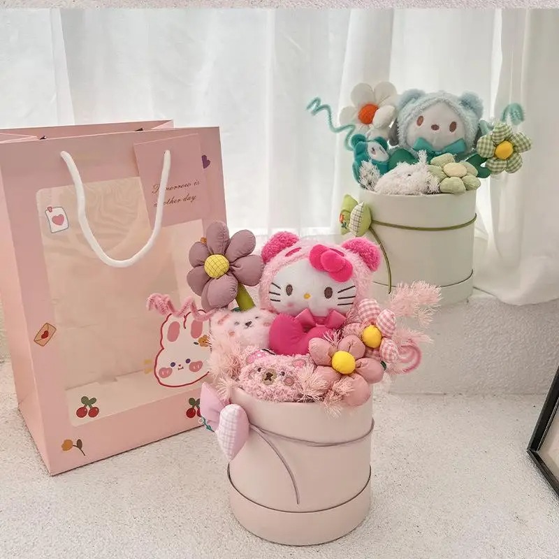 Chậu hoa gấu bông siêu cute để bàn - Bán kính 15cm - Quà tặng thú nhồi bông chậu gấu bông đáng yêu - Gấu bông êm mịn cho bé