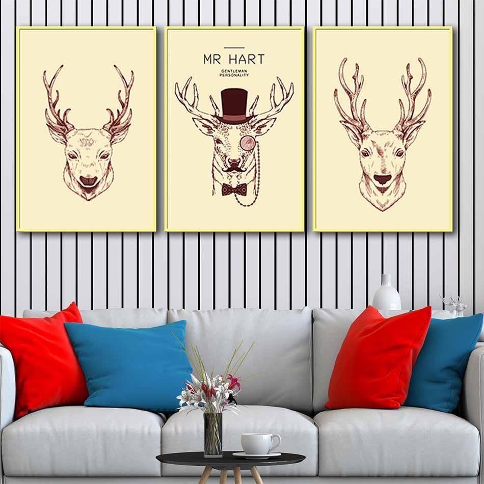 Bộ 3 tranh canvas treo tường Decor Ba chú hươu, phong cách scandinavian – DC093