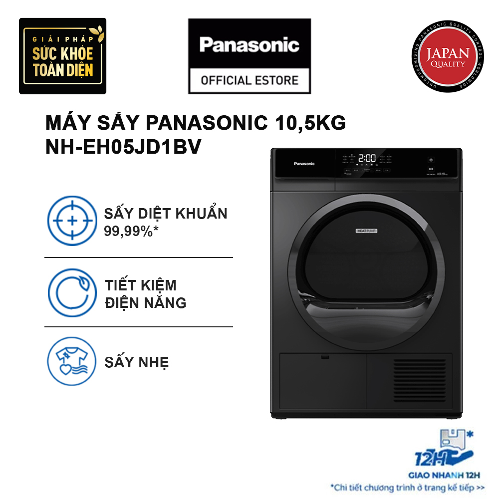 Máy Sấy Panasonic 10,5kg NH-EH05JD1BV - Sấy diệt khuẩn 99,99% - Sấy thông minh - Sấy tiết kiệm - Hàng chính hãng