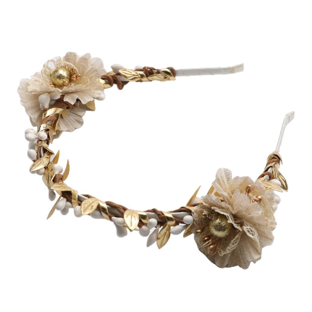 Women Beige Flower Girl Fairy Wedding Party Hair Headband Garland