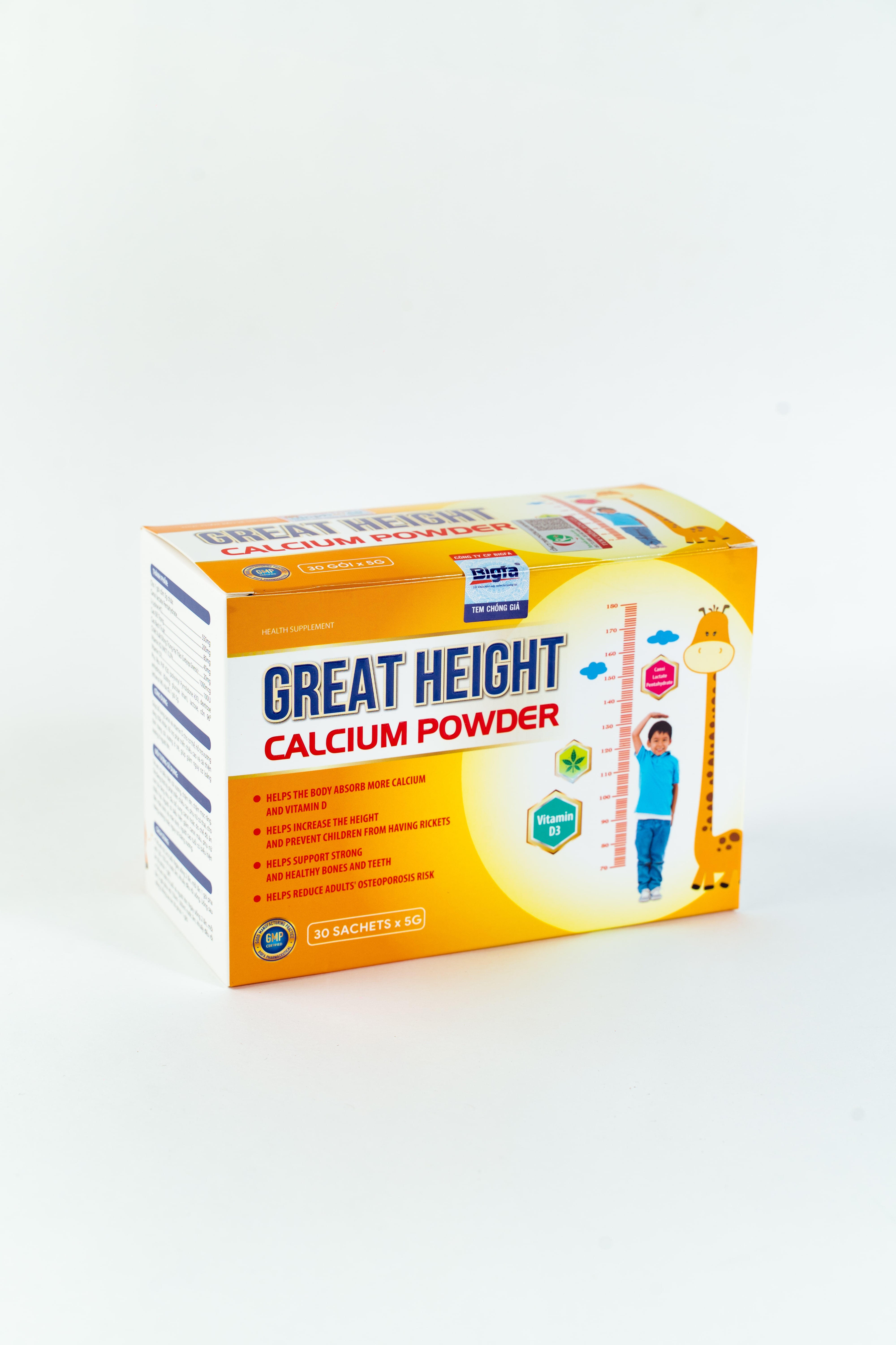 Cốm hỗ trợ tăng chiều cao Great Height Calcium Powder - Hộp 30 gói x 5g