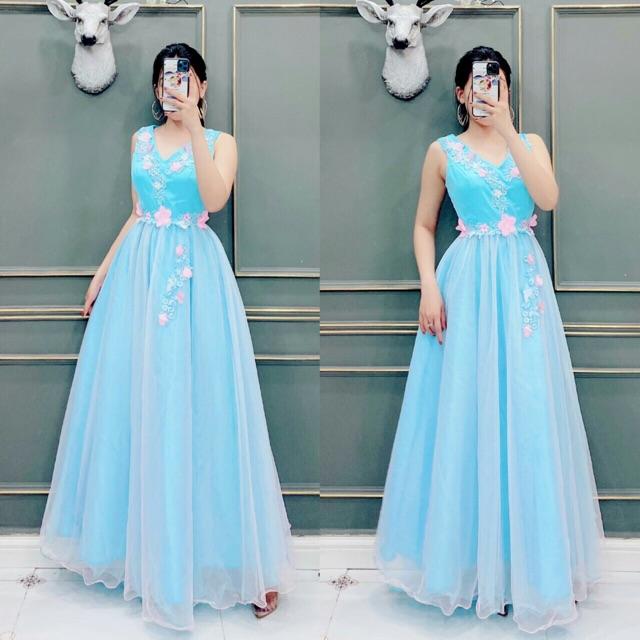KÈM ẢNH/VIDEO THẬT - Đầm Maxi xoè dự tiệc kết hoa ren nổi SANG TRỌNG MS144V - Size M/L đến 57kg