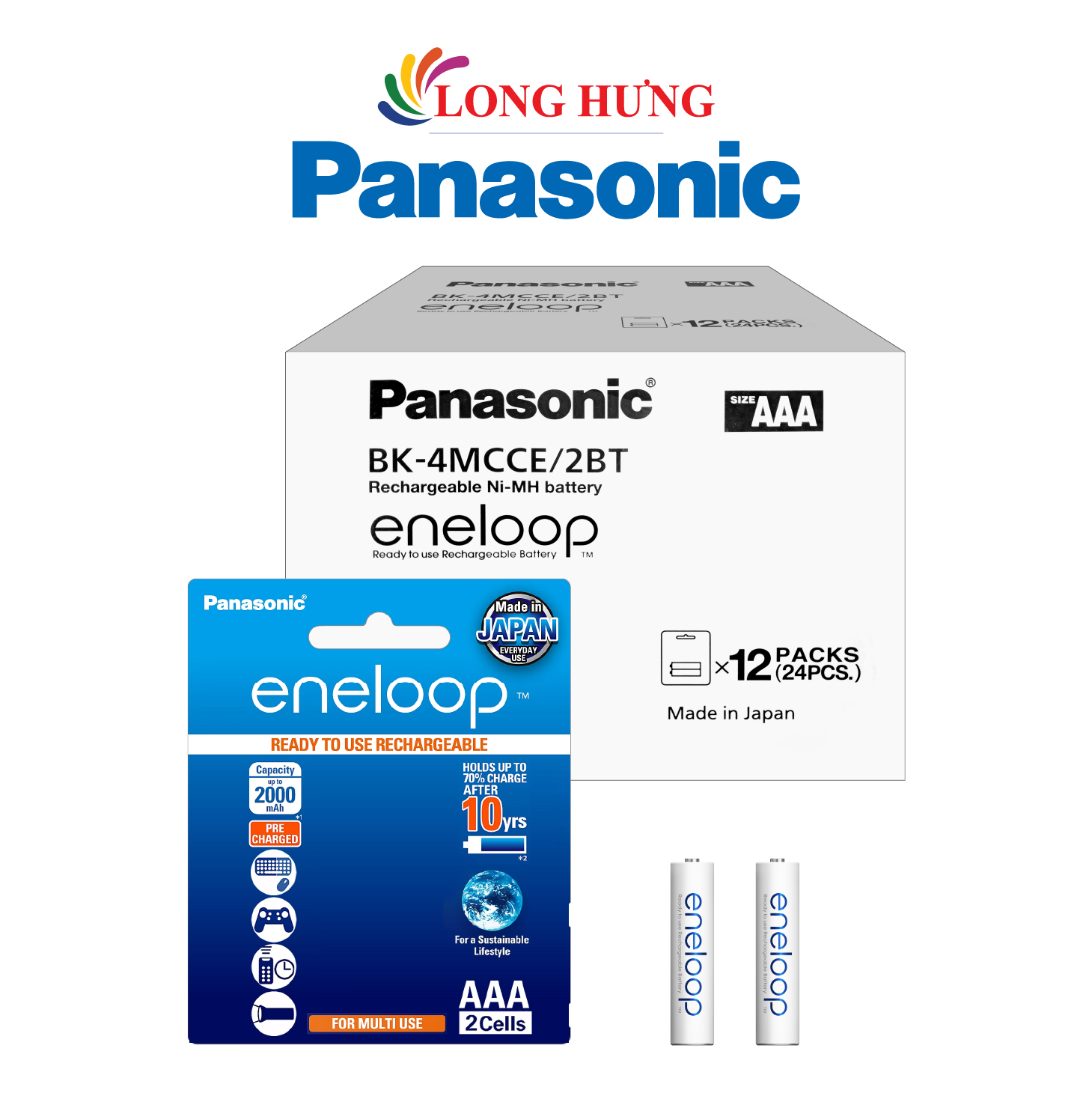 Hộp Pin sạc Panasonic Eneloop AAA 800mAh BK-4MCCE/2BT (24 viên) - Hàng chính hãng
