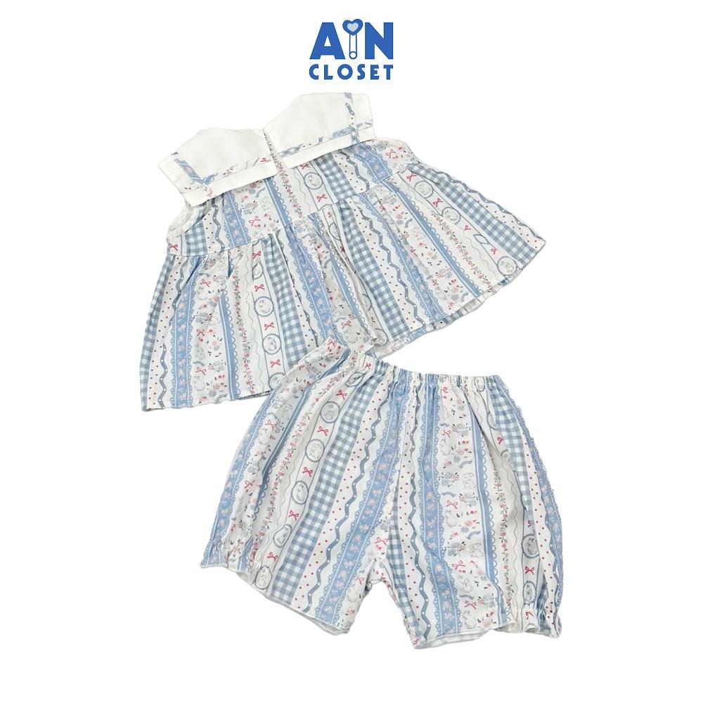 Bộ quần áo Ngắn bé gái họa tiết Kẻ Thỏ Xanh Cotton - AICDBGLHBDZI - AIN Closet