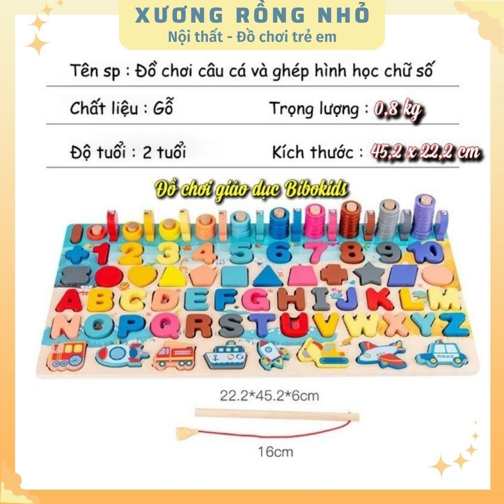 Đồ chơi Câu cá gỗ đa năng 6in1, bảng chữ cái và ghép số học chữ số cho bé, bộ bảng số và chữ thông minh Tiếng Anh