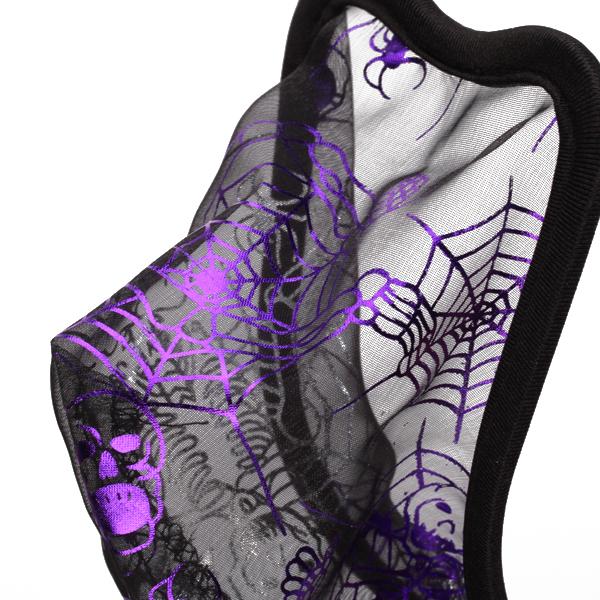 Mens Mesh See-Through Pouch C-string Thong Panty Briefs Purple Skull
