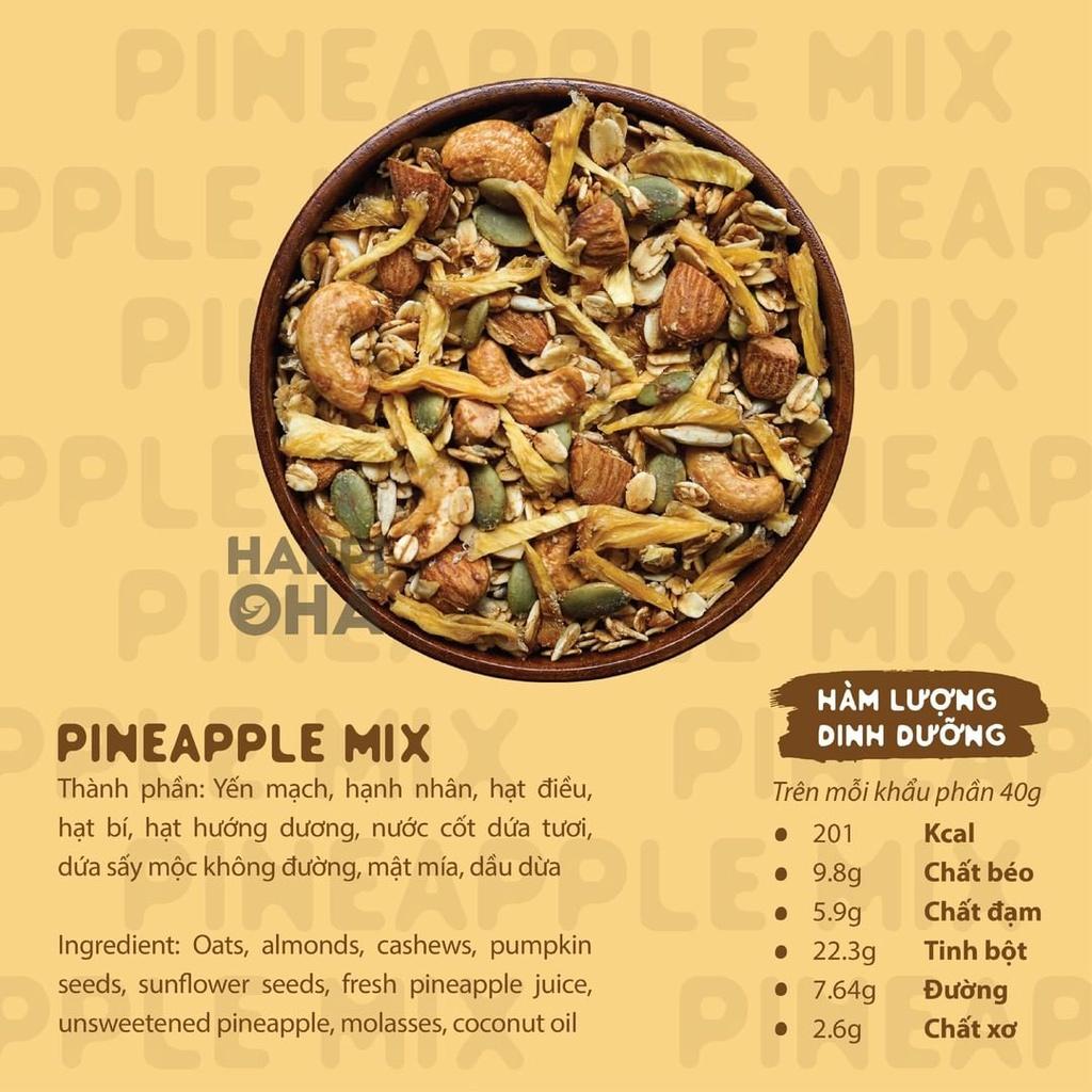 Granola Pineapple Mix HAPPIOHA - Ngũ Cốc Ăn Sáng/Ngũ Cốc Ăn Kiêng Không Đường Tinh Luyện Vị Dứa 40g